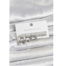316L Çelik Gümüş Renk Kadın Küpe Seti - TJ-BKP11690