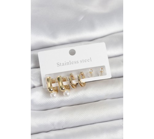 316L Çelik Gold Renk Kadın Küpe Seti - TJ-BKP11691