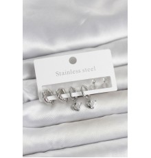 316L Çelik Gümüş Renk Kalp Detaylı Kadın Küpe Seti - TJ-BKP11692