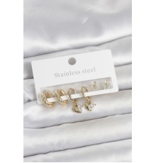 316L Çelik Gold Renk Kalp Detaylı Kadın Küpe Seti - TJ-BKP11693