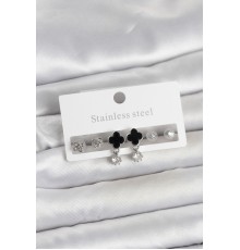 316L Çelik Gümüş Renk Yonca Detaylı Kadın Küpe Seti - TJ-BKP11694
