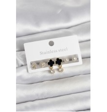 316L Çelik Gold Renk Yonca Detaylı Kadın Küpe Seti - TJ-BKP11695