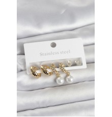 316L Çelik Gold Renk inci Halka Detaylı Kadın Küpe Seti - TJ-BKP11697