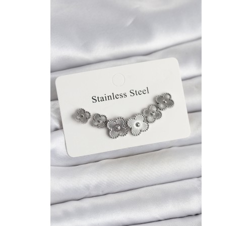 316L Çelik Gümüş Renk Yonca Küpe Seti - TJ-BKP11698