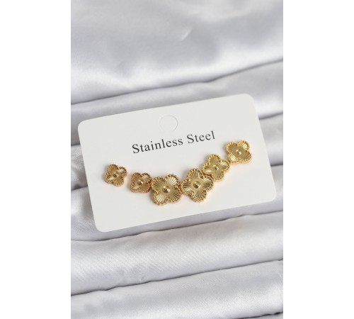 316L Çelik Gold Renk Yonca Küpe Seti - TJ-BKP11699