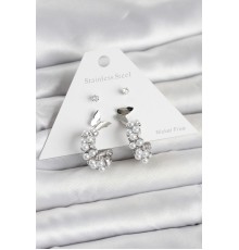 Pirinç Gümüş Renk Detaylı Kadın Küpe Seti - TJ-BKP11700