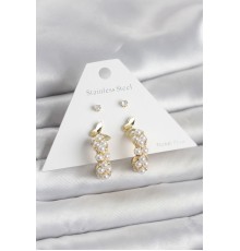 Pirinç Gold Renk Detaylı Kadın Küpe Seti - TJ-BKP11701