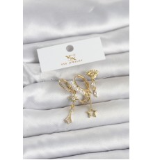 Pirinç Gold Renk Zirkon Taşlı Gece Temalı 3'lü Kadın Küpe - TJ-BKP11705