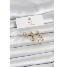 Pirinç Gold Renk Model 3'lü Kadın Küpe - TJ-BKP11709