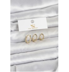 Pirinç Gold Renk Nazarlı Model 3'lü Kadın Küpe - TJ-BKP11711