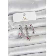 Pirinç Gümüş Renk Çiçek Model 3'lü Kadın Küpe - TJ-BKP11712