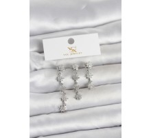 Pirinç Gümüş Renk Sıralı Kutup Yıldızı Model 3'lü Kadın Küpe - TJ-BKP11714