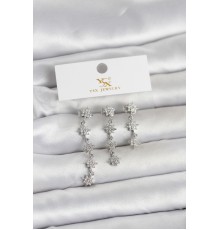 Pirinç Gümüş Renk Sıralı Kutup Yıldızı Model 3'lü Kadın Küpe - TJ-BKP11714