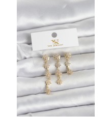 Pirinç Gold Renk Sıralı Kutup Yıldızı Model 3'lü Kadın Küpe - TJ-BKP11715