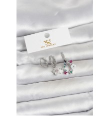 Pirinç Gümüş Renk Çiçek Model 3'lü Kadın Küpe - TJ-BKP11716