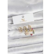 Pirinç Gold Renk Çiçek Model 3'lü Kadın Küpe - TJ-BKP11717