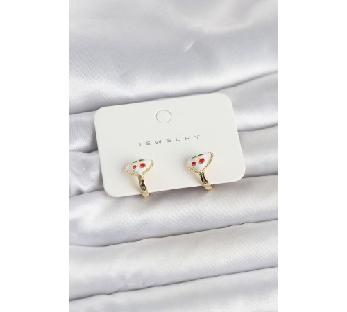 Pirinç Gold Renk Mineli Kalp Kiraz Model Çocuk Küpe - TJ-BKP11718