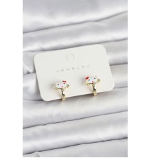 Gold Renk Kedi Model Mineli Çocuk Küpe - TJ-BKP11719