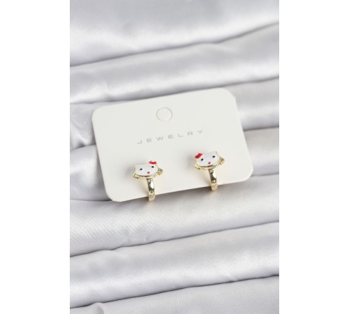 Gold Renk Kedi Model Mineli Çocuk Küpe - TJ-BKP11719