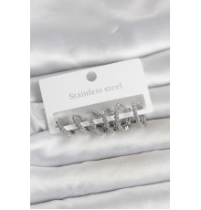 316L Çelik Gümüş Renk Zirkon Taşlı Halka Model Kadın Küpe Seti - TJ-BKP11722