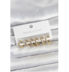 316L Çelik Gold Renk Zirkon Taşlı Halka Model Kadın Küpe Seti - TJ-BKP11723