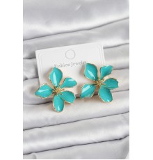 Turkuaz Mineli Çiçek Model Pirinç Kadın Küpe - TJ-BKP11724