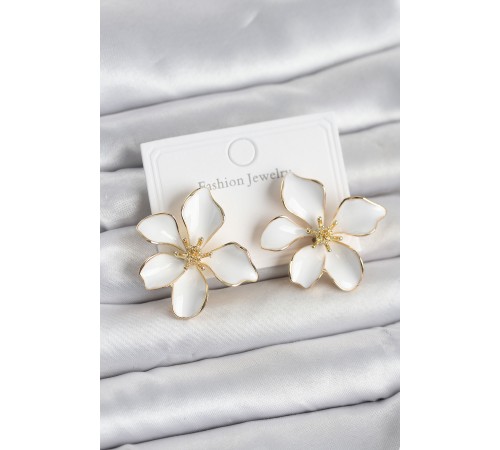 Beyaz Mineli Çiçek Model Pirinç Kadın Küpe - TJ-BKP11725