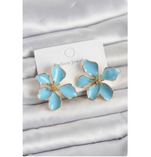 Mavi Mineli Çiçek Model Pirinç Kadın Küpe - TJ-BKP11726