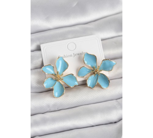 Mavi Mineli Çiçek Model Pirinç Kadın Küpe - TJ-BKP11726