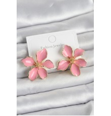Pembe Mineli Çiçek Model Pirinç Kadın Küpe - TJ-BKP11727
