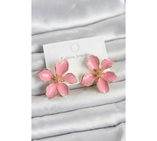 Pembe Mineli Çiçek Model Pirinç Kadın Küpe - TJ-BKP11727