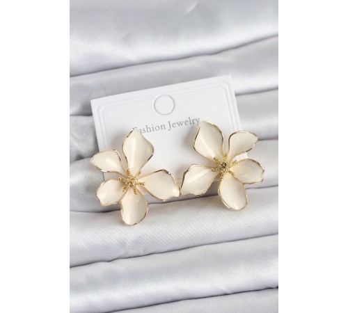 Krem Mineli Çiçek Model Pirinç Kadın Küpe - TJ-BKP11728