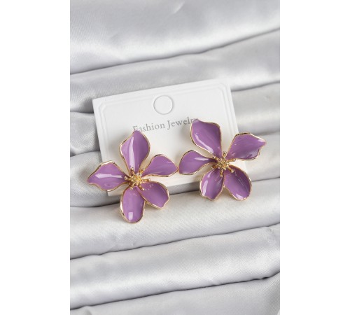 Mor Mineli Çiçek Model Pirinç Kadın Küpe - TJ-BKP11729