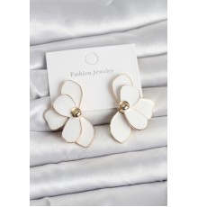 Beyaz Mineli Lotus Model Pirinç Kadın Küpe - TJ-BKP11731