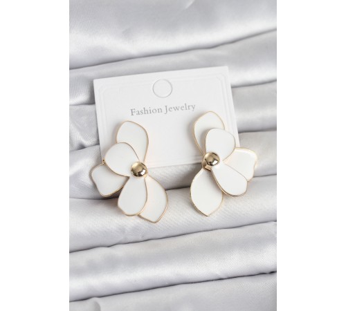 Beyaz Mineli Lotus Model Pirinç Kadın Küpe - TJ-BKP11731