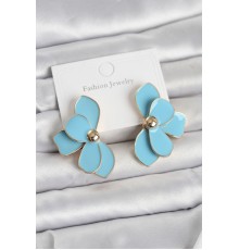 Mavi Mineli Lotus Model Pirinç Kadın Küpe - TJ-BKP11732