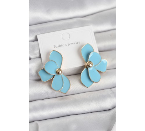 Mavi Mineli Lotus Model Pirinç Kadın Küpe - TJ-BKP11732