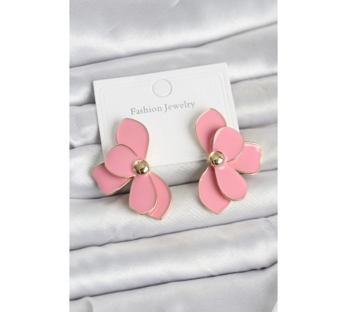 Pembe Mineli Lotus Model Pirinç Kadın Küpe - TJ-BKP11733