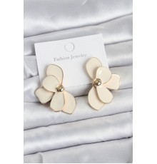 Krem Mineli Lotus Model Pirinç Kadın Küpe - TJ-BKP11734