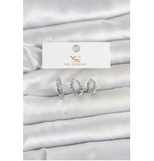 Pirinç Gümüş Renk Nazarlı Model 3'lü Kadın Küpe - TJ-BKP11710