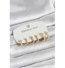 316L Çelik Gold Renk 6'lı Set Kalp Form Kadın Küpe - TJ-BKP11737