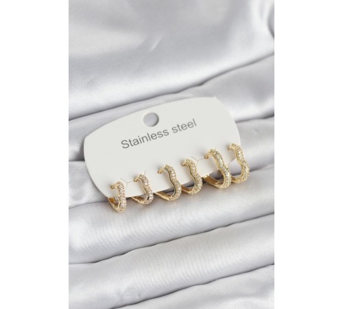 316L Çelik Gold Renk 6'lı Set Kalp Form Kadın Küpe - TJ-BKP11737