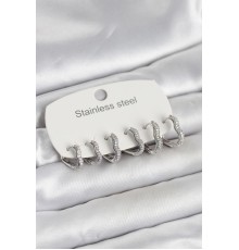 316L Çelik Gümüş Renk 6'lı Set Kalp Form Kadın Küpe - TJ-BKP11738