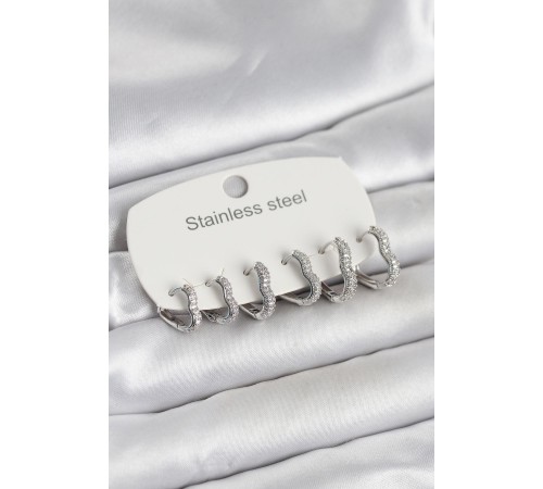 316L Çelik Gümüş Renk 6'lı Set Kalp Form Kadın Küpe - TJ-BKP11738