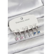316L Çelik Gümüş Renk Zirkon Taşlı Yıldız Form 6'lı Set Kadın Küpe - TJ-BKP11740