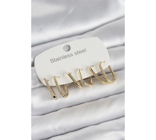 316L Çelik Gold Renk 6'lı Set Geometrik Model Kadın Küpe - TJ-BKP11741