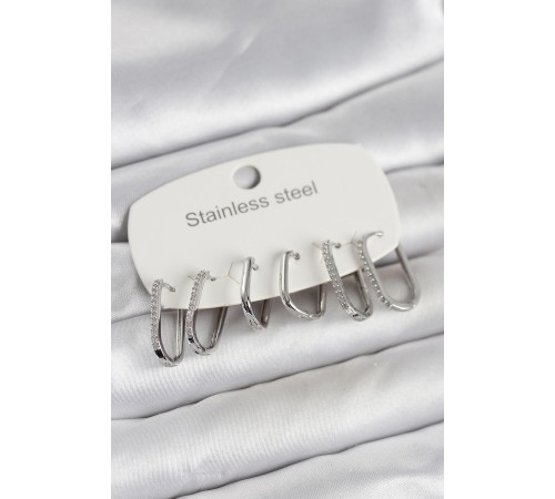 316L Çelik Gümüş Renk 6'lı Set Geometrik Model Kadın Küpe - TJ-BKP11742