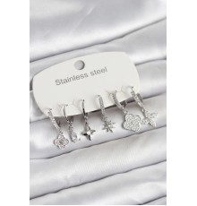 316L Çelik Gümüş Renk 6'lı Set Yonca Model Kadın Küpe - TJ-BKP11744
