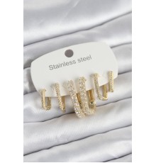 316L Çelik Gold Renk 6'lı Set Zirkon Taşlı Kadın Küpe - TJ-BKP11745