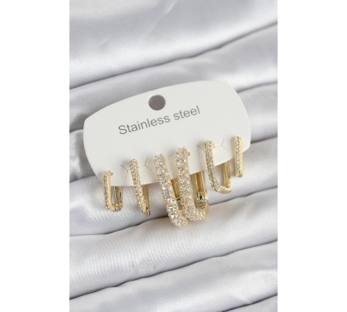 316L Çelik Gold Renk 6'lı Set Zirkon Taşlı Kadın Küpe - TJ-BKP11745
